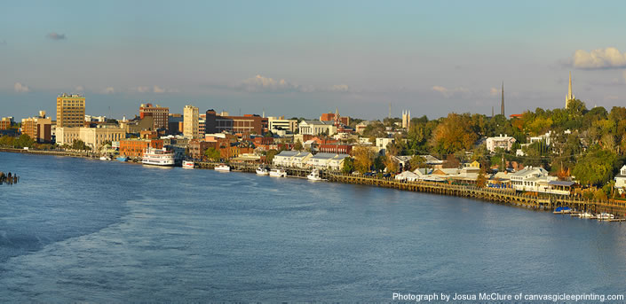 View of downtown Wilmington, North Carolina in the fall.