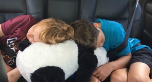 kids sleeping on way home from vacation